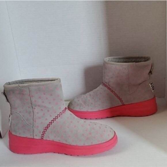 I Heart Ugg Boots Mini Boot Leather Gray Hot Pink Mini Women's WOMAN'S 7 - Picture 6 of 16